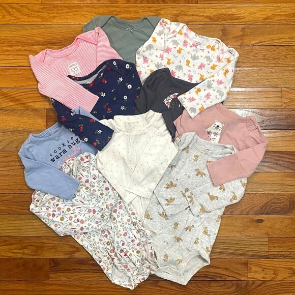Girls 9 Month Long Sleeve Onesie 10-Piece Lot - Picture 1 of 11